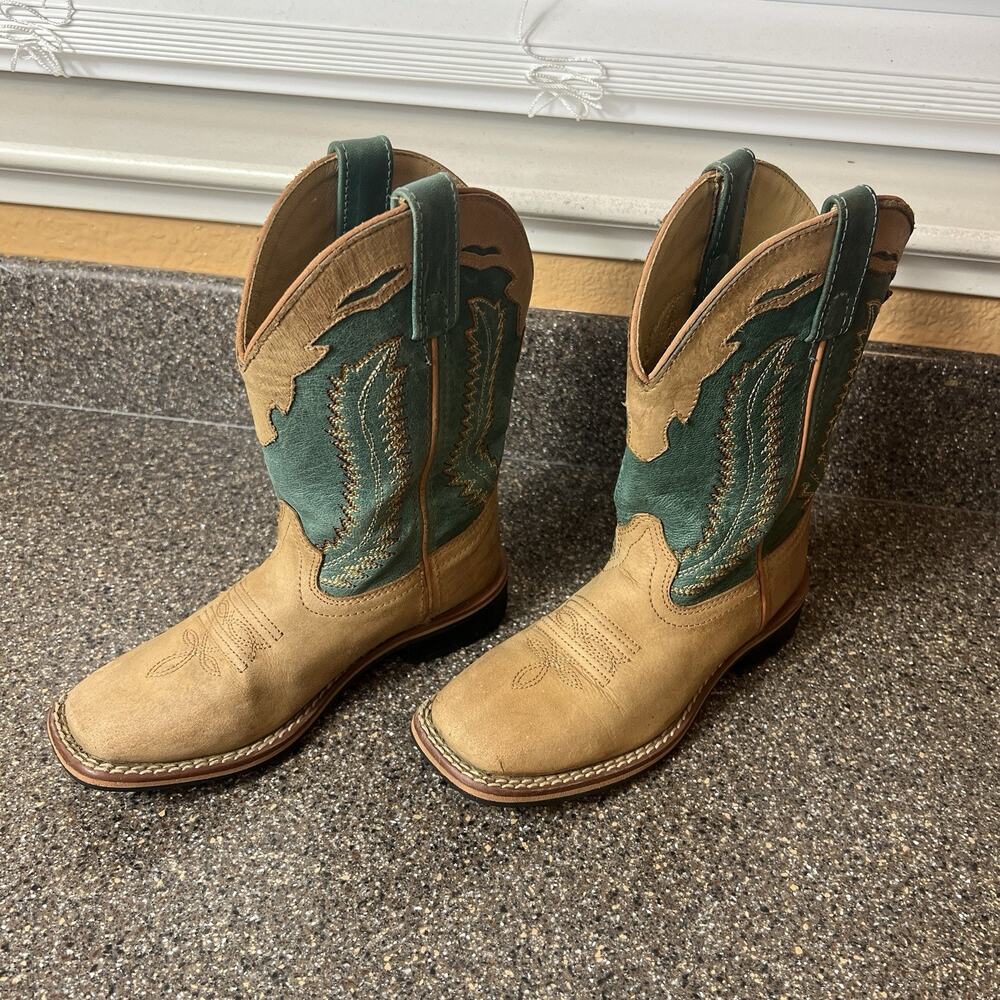 Smoky Mountain Western Cowboy Boots Brown Green Square Toe Little Kids Size 13.5